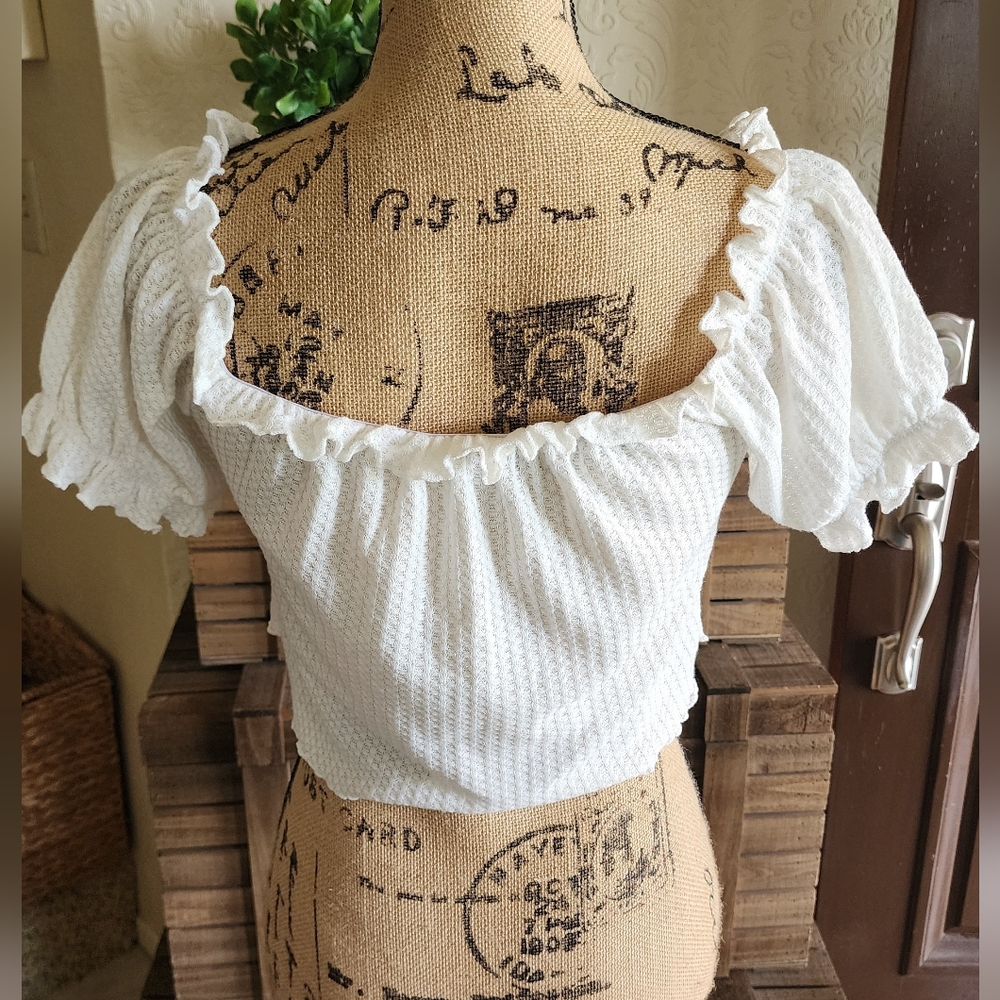 White Off-Shoulder Ruffle Top - Picture 4 of 5